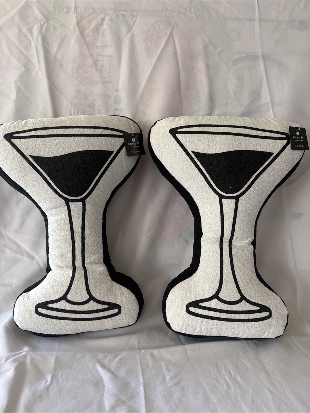 Martini Glass Throw Pillows - Black & White